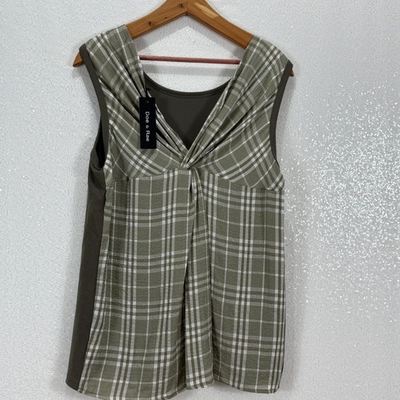 Doe & Rae Olive Tank Top with Plaid Detail - Picture 9 of 10